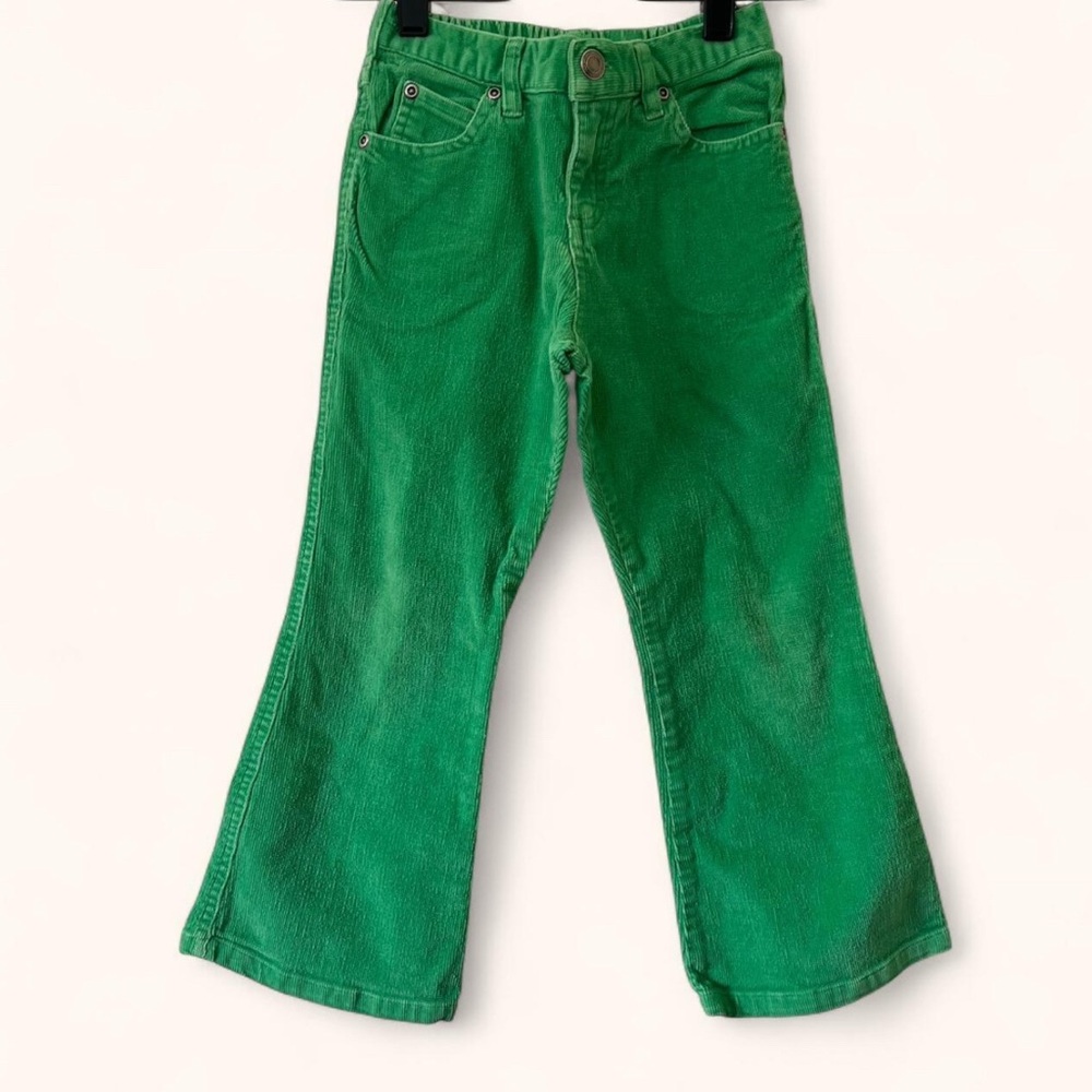 Girls Size 6 Vintage Heartstrings Apple Green Ribbed Corduroy Wide Leg Jeans